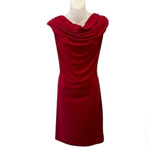 Red Midi Cowl Neck Sexy Red Charlie Tummy Control Semi Formal Dress XL - NWT